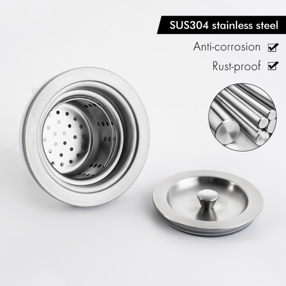 KES Kitchen Sink Drain Strainer 3-1/2-Inch Sink Drain Assembly Stopper with Deep Basket Cover Lid SUS304 Stainless Steel Rust Proof, S3001